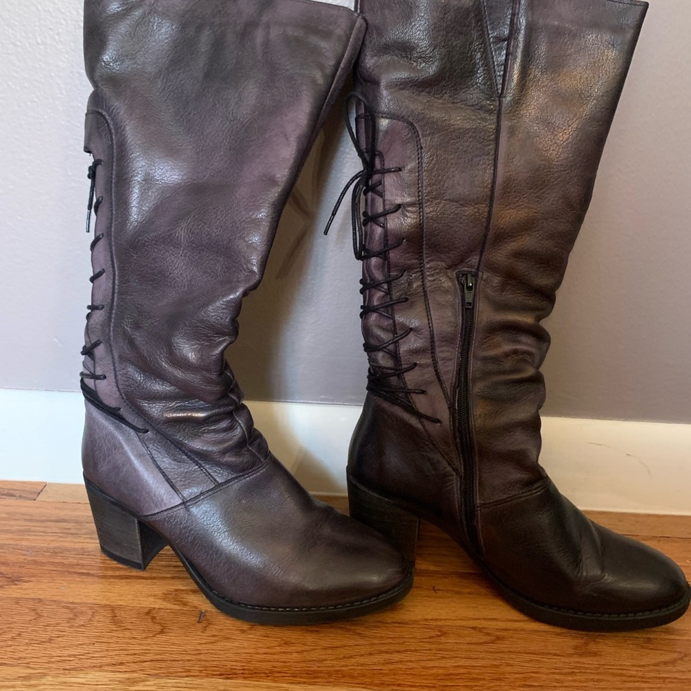 Black lace knee high boots